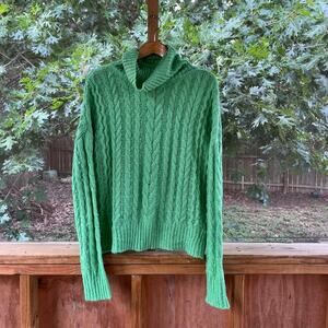 J.O.A. Just One Answer Women's Green Cable Knit Turtleneck Sweater Size L